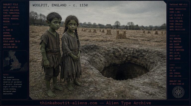 Illustration of the Green Children of Woolpit, two green-skinned child refugees from 12th-century England