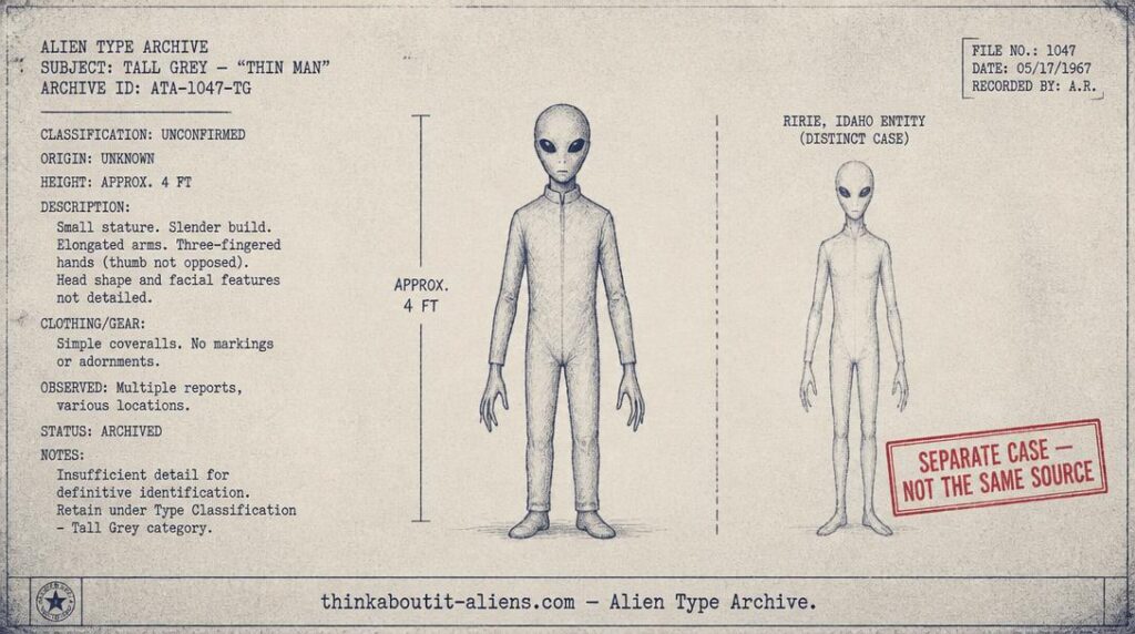 Sparse dossier illustration of the Mook alongside a separated silhouette representing the distinct 1967 Ririe, Idaho entity