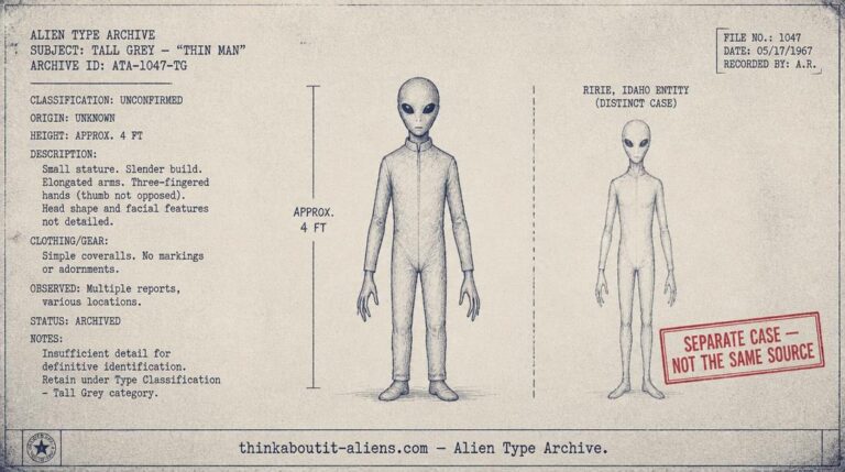 Sparse dossier illustration of the Mook alongside a separated silhouette representing the distinct 1967 Ririe, Idaho entity