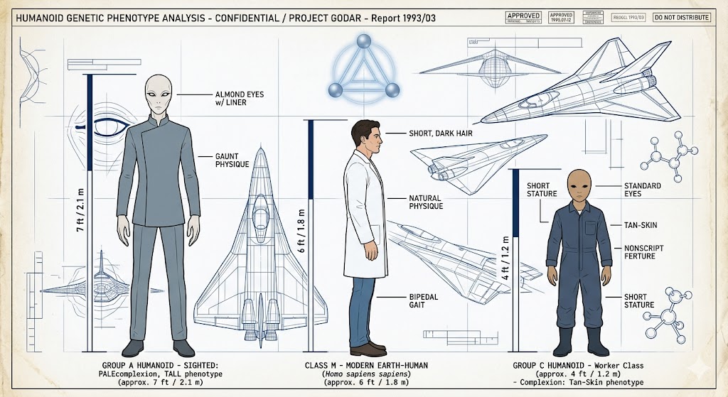 A comparison chart of Group A Talls, Class M humans, and Group C technicians as described in 1993.