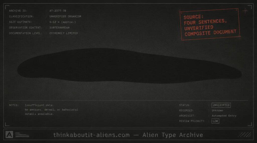 Minimal archive silhouette card for the Dragon Worms, marked as sourced from a four-sentence passage in an unverified composite document