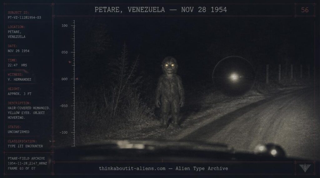 Illustration of a Hairy Dwarf, a small immensely strong humanoid cryptid from the 1954 Venezuela flap