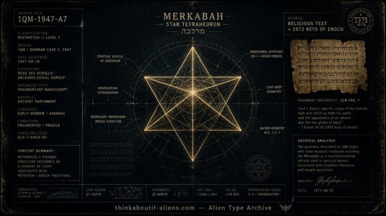 Archival-style illustration referencing the War Scroll's Sons of Light and the Merkabah geometry from Jewish mysticism