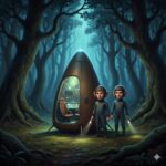 Illustration of Dwarfin aliens and their spindle-shaped UFO craft