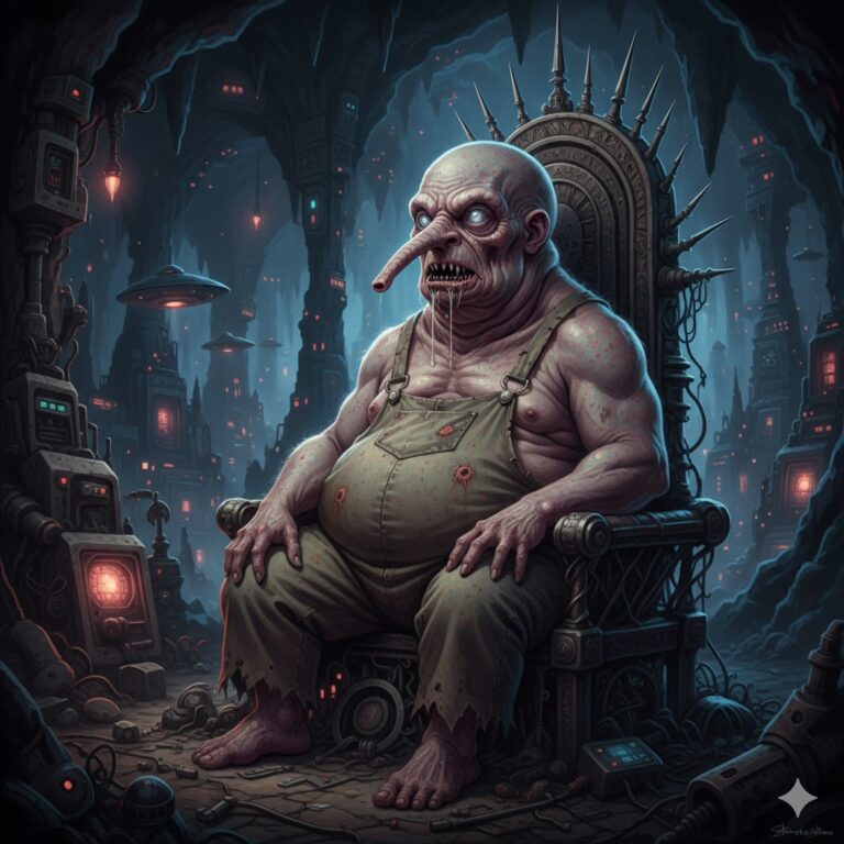 Illustration of a Dero alien from the Shaver Mystery subterranean cities