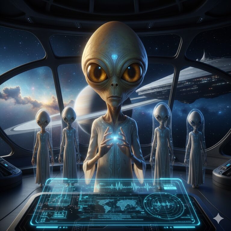 Biaviians from the Taurus constellation observing Earth from a Saturn-based mothership