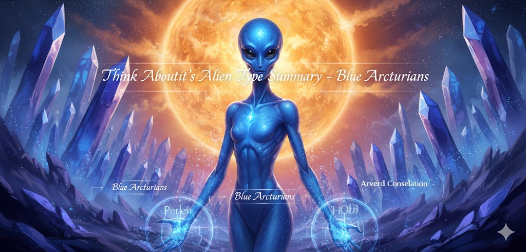 A Blue Arcturian 5D healer manifesting in a glow of indigo light with crystalline starship arrays.
