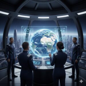 Marcabian administrators monitoring Earth Hub economic interests from a cloaked observation station - Marcab Confederacy.