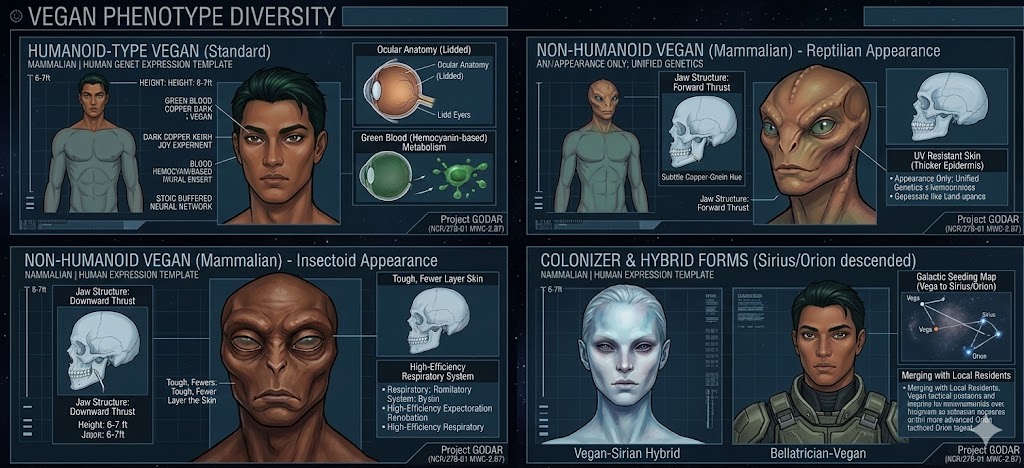 Vegan Phenotype Diversity Diagram - Humanoid and Non-Humanoid Genotypes from Alpha Lyrae