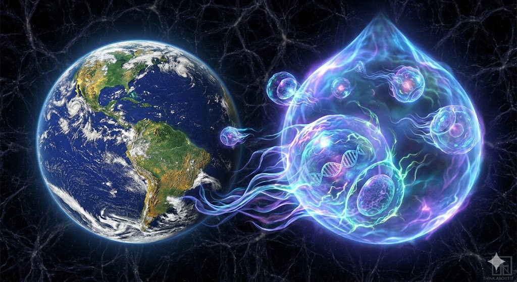 A visual representation of the physical Earth coupled with its dark matter plasma counterpart.