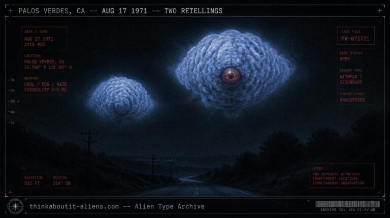 Illustration of the Giant Brains, telepathic blue mist-shrouded entities encountered near Palos Verdes in 1971