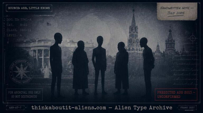 Illustration of five deliberately indistinct silhouettes standing before a faint overlay of the White House and the Kremlin, styled as a sparse archival dossier image