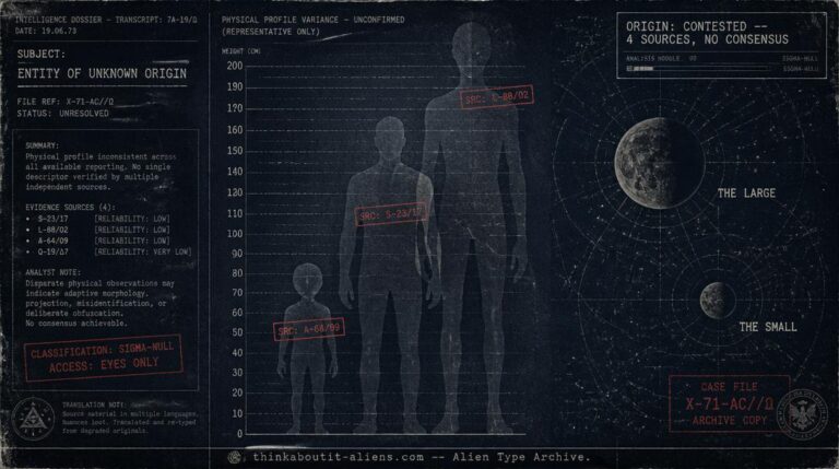 Intelligence dossier illustration comparing three silhouettes of different heights representing the Maitre's contradictory source descriptions