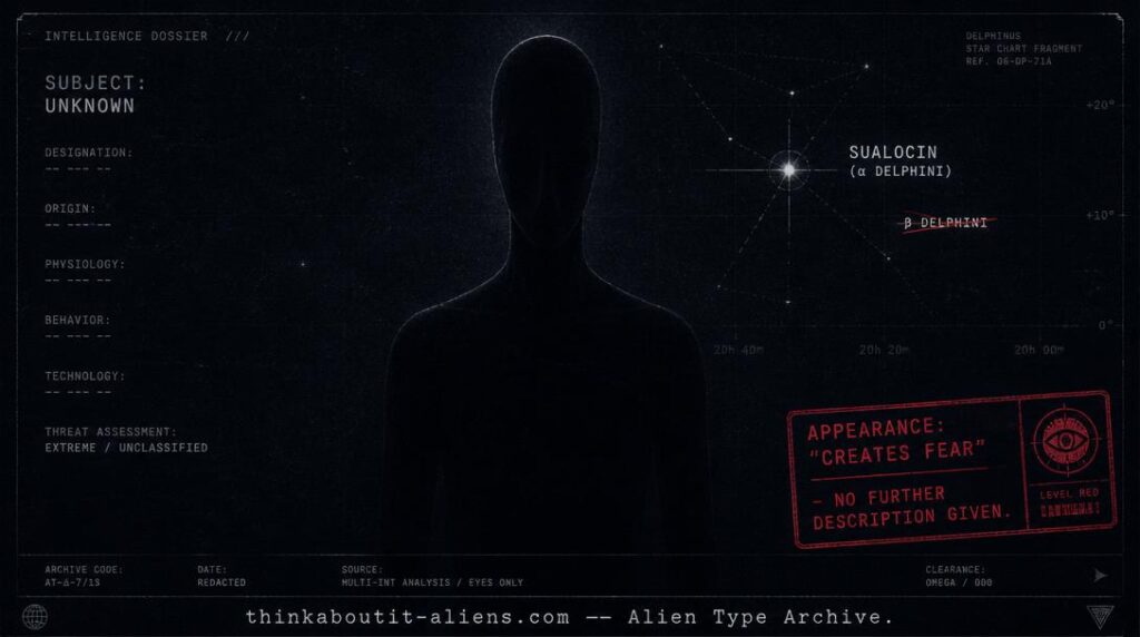Sparse dossier illustration of the Matrax showing a near-featureless silhouette and a corrected star identification