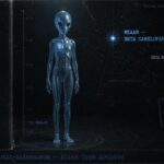 Dossier illustration of a small translucent blue-skinned Mazarek figure with a corrected star-system label