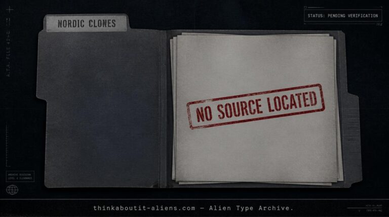 An empty case file stamped "No Source Located" representing the unverified Nordic Clones entry