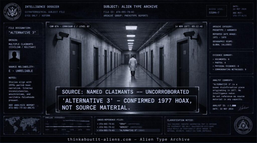 Dossier-style illustration of a sterile underground base corridor representing the Insiders/DUMB-resident concept