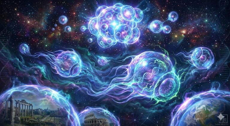 A glowing plasma orb in space with a DNA-like helical structure inside.