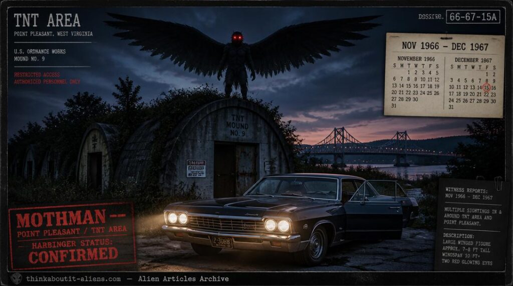 The Mothman Legend: The TNT Area Flap, Red-Eyed Harbinger & the Silver Bridge Collapse (1966–1967)