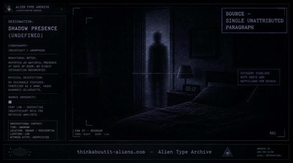 Dossier-style illustration of a vague, indistinct shadow figure at the edge of a dark room, representing the thin, unattributed source behind the Buttahs entry.