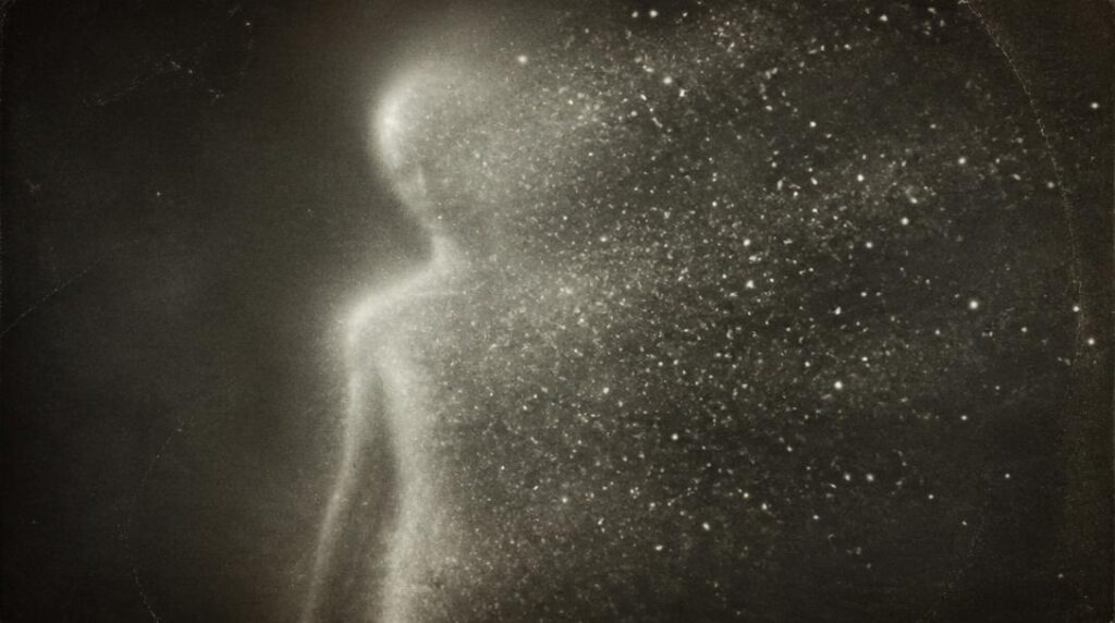 Abstract, indistinct pale humanoid silhouette dissolving into starlight, representing the undocumented and speculative status of the Eternals entry
