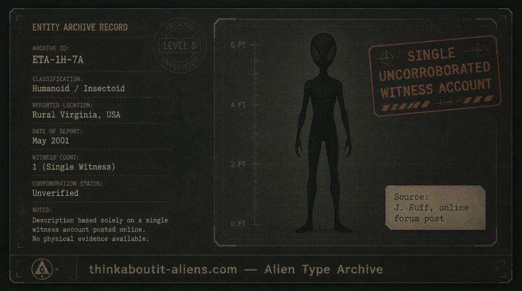 Archive illustration of a bipedal humanoid figure with an oversized insectoid head, representing the disputed Depanoid alien account