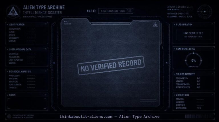 Dossier-style placeholder illustration marking the "Red Giant" entry as undocumented in the Alien Type Archive