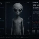 Dossier-style illustration of a Solipsi Rai, the peaceful Grey-type entity from Cygnus documented in the Soviet-era Alien Race Book