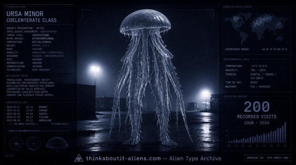 Dossier-style illustration of a Strom, the invertebrate coelenterate entity from Ursa Minor documented in the Soviet-era Alien Race Book