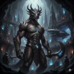 Drac-Reptilian Alpha-Draconian entity in a subterranean cavern.