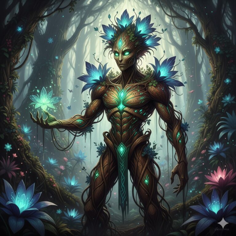 Sentient Guardian Plant Type Alien with bioluminescent flora.