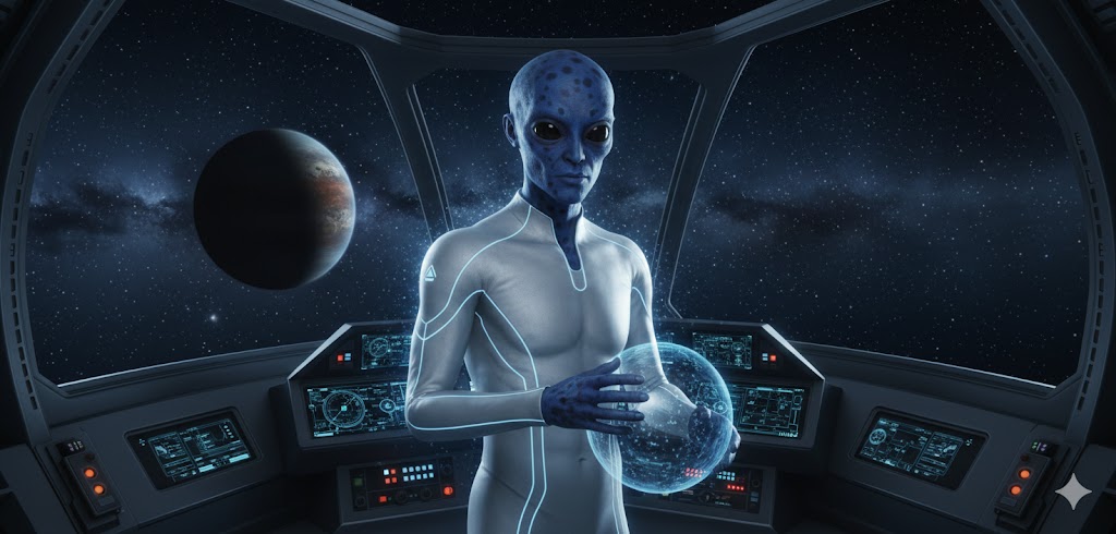 AFIM alien race from Lyra Constellation - Afim Spiantsy blue spotted humanoid