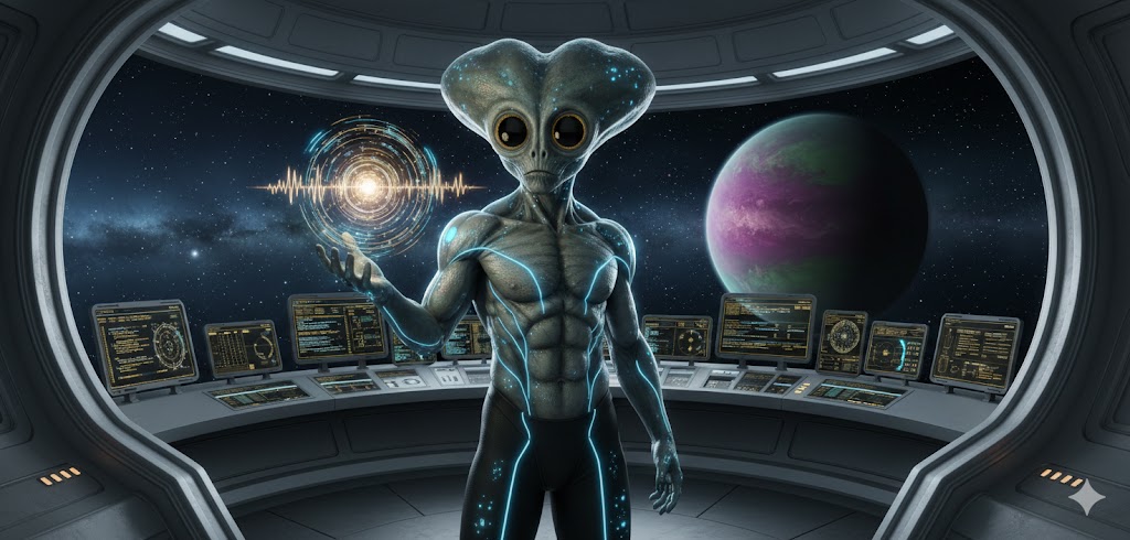 Al-Gruualix alien from Cetus Constellation - 8-gendered humanoid with iridescent skin