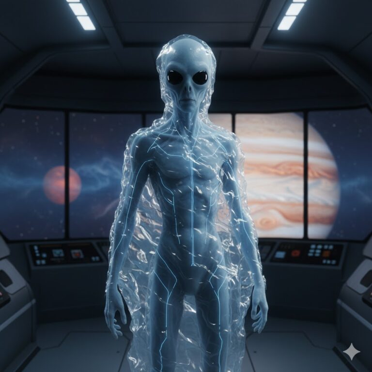 An Allmahuluk - Strat - 163 alien from Jupiter in a shimmering invisibility suit