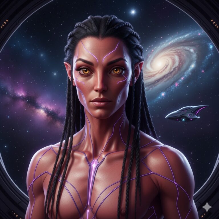 An ALT alien from the Pleiades with red skin and amber eyes