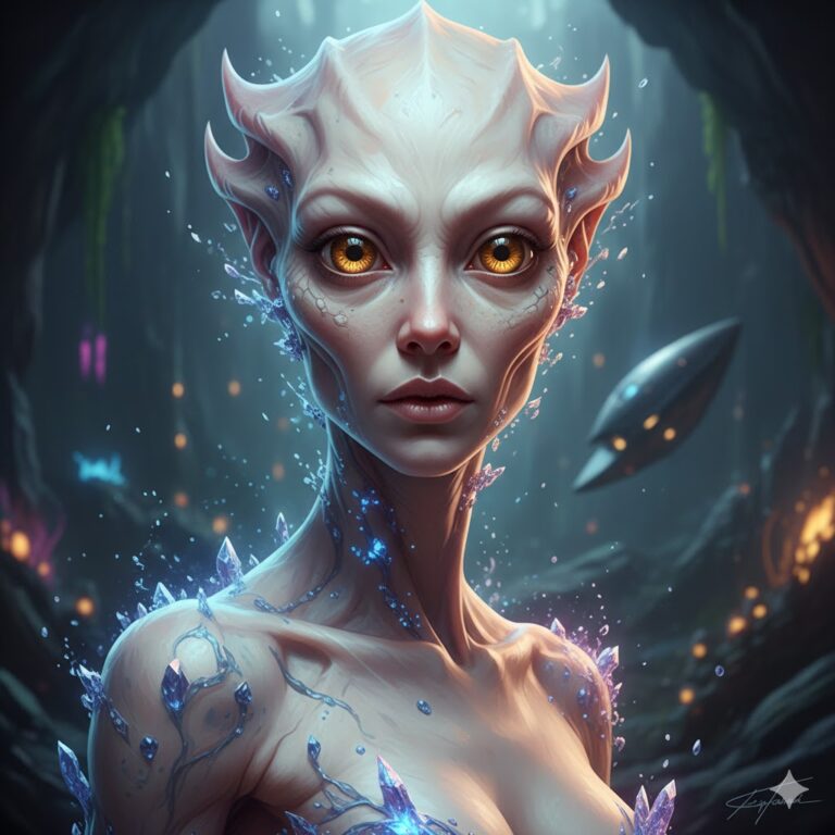 Kiily-Tokurt alien shape-shifter transitioning from polymorphic form to human with amber eyes