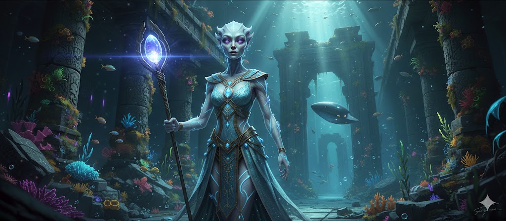 Kasimar Elder in an underwater Atlantean temple using sonoluminescent technology.