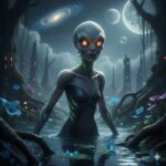 Kyllimir – Auk serpent alien in a low-light Volans swamp.