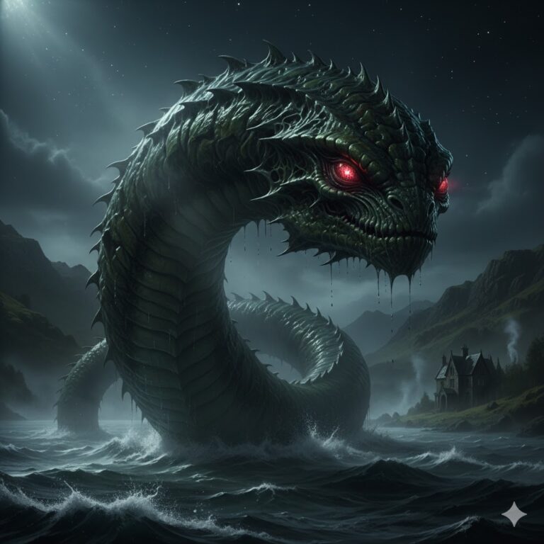 Leviathan rising from Loch Ness near Boleskine House - Aquatic Alien Serpent.