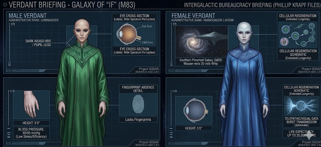 Male and female Verdant from the Galaxy of IF technical diagram highlighting the Ambassador Program.