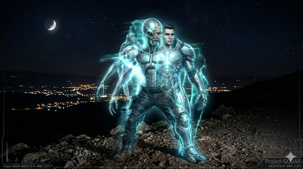 A photorealistic visualization of the X-1Z alien race caught mid-shapeshift near Elazığ, Turkey, showing extreme morphomorphic distortion and molecular overlap (Project GODAR).