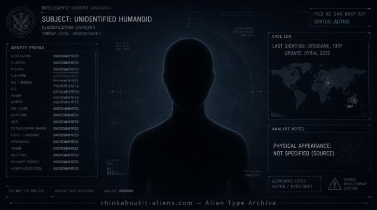 Dossier-style illustration of the X5-Tykut, a featureless silhouette representing an alien type whose appearance is not specified in the source