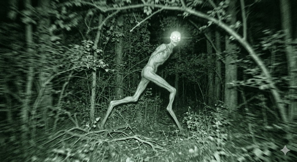 A depiction of the tall, spindly gray creature with backward-bending knees reported in Ohio.