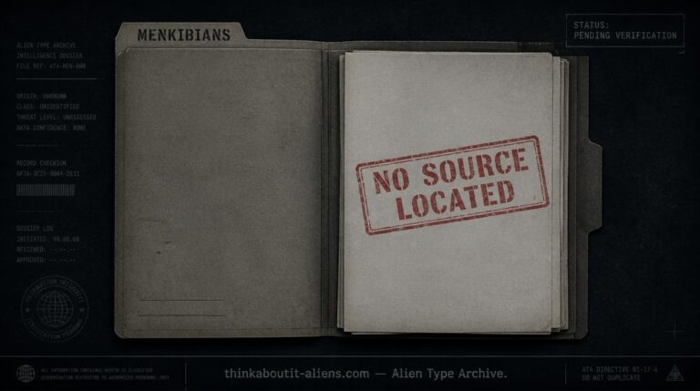 An empty case file stamped "No Source Located" representing the unverified Menkibians entry