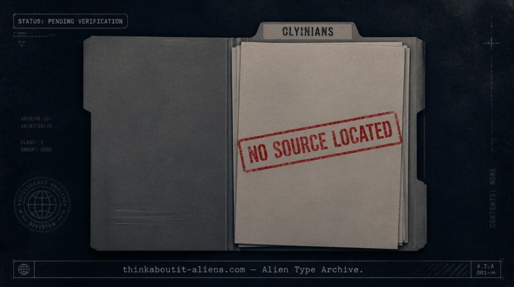 An empty case file stamped "No Source Located" representing the unverified Olyinians entry